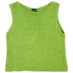 Eileen Fisher Sleeveless Shell Womens Small Green Tank Cotton Tape Yarn Knit Top